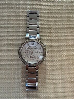 Michael Kors Silver-Tone Crystal Bezel Women's Bracelet Watch